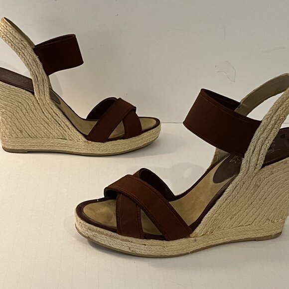 NINE WEST "Jaxson" Brown Fabric Wedge Jute Heel Espadrille Sandals ~ Size 10.5M - Picture 3 of 12